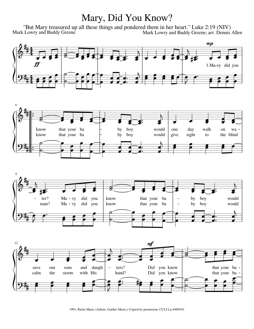 Mary, Did You Know? Sheet music for Piano (SATB)