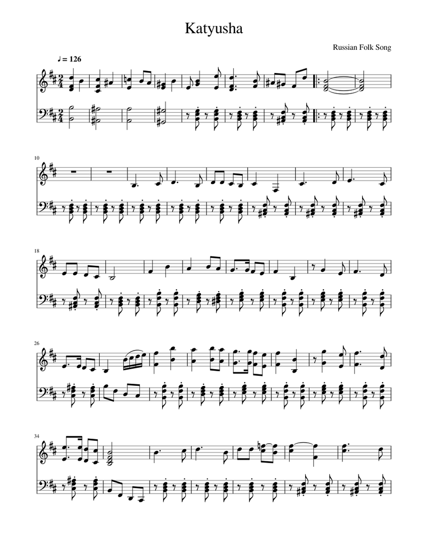 Katyusha - Solo Piano Sheet music for Piano (Solo) | Musescore.com