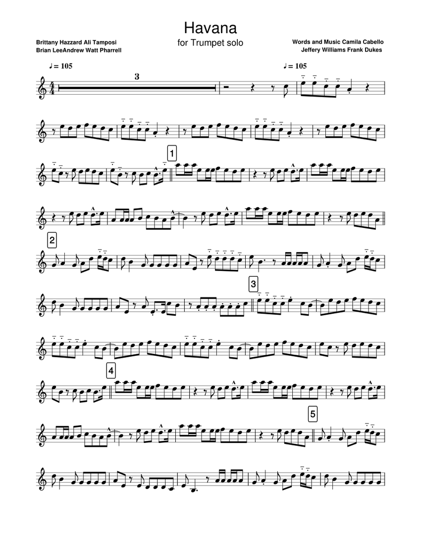 Havana - Camila Cabello (trumpet solo) Sheet music for Cornet (Solo) |  Musescore.com