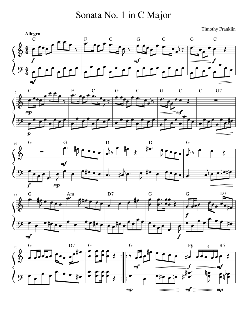 Sonata No. 1 in C Major - Allegro Sheet music for Piano (Solo ...