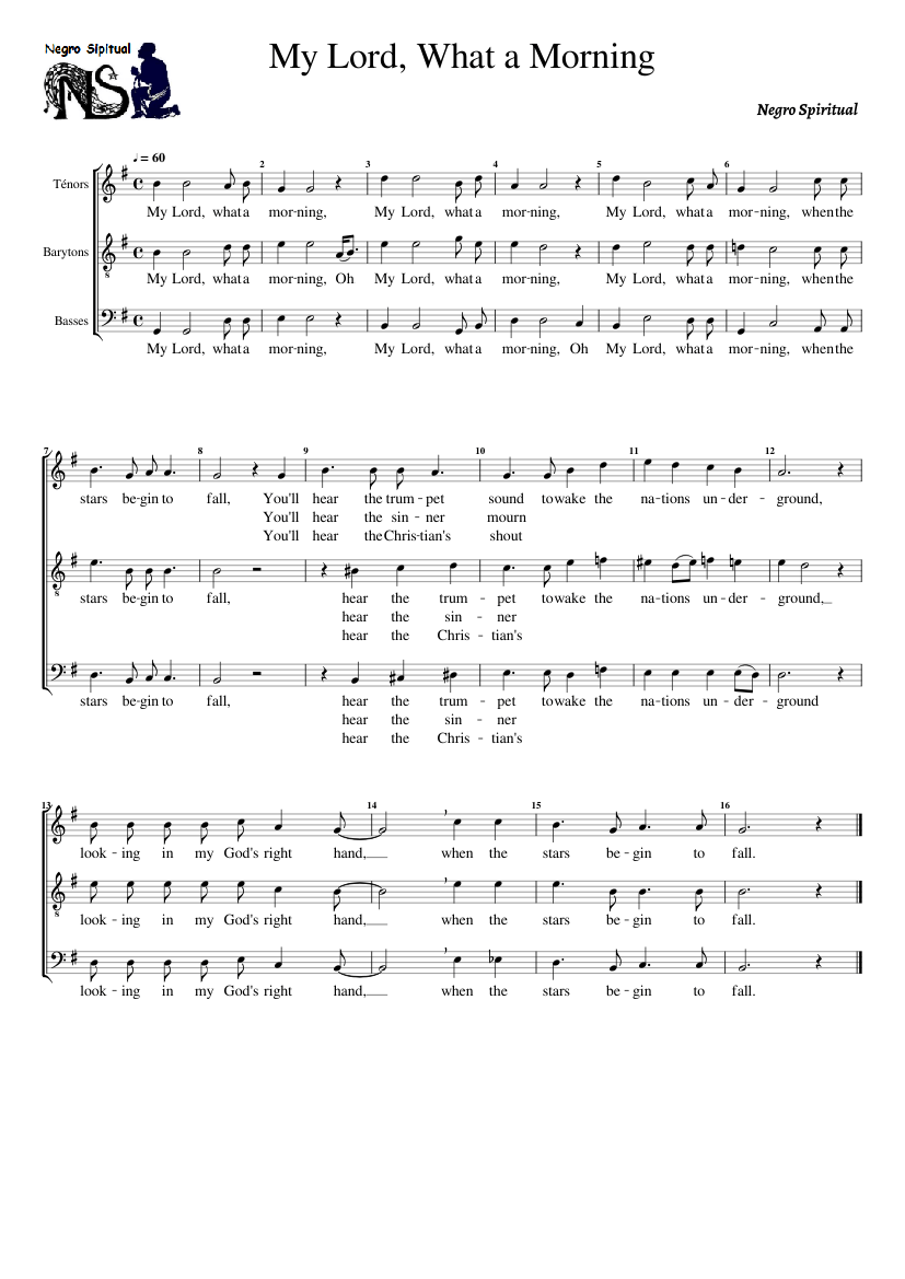 My Lord, What a Morning - Negro Spiritual (TBB MuseScore) Sheet Music ...