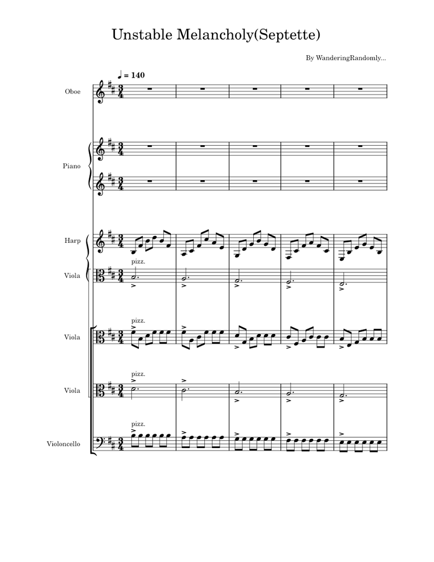Septette Unstable Melancholy Septette Sheet music for Piano, Oboe, Viola, Cello ...