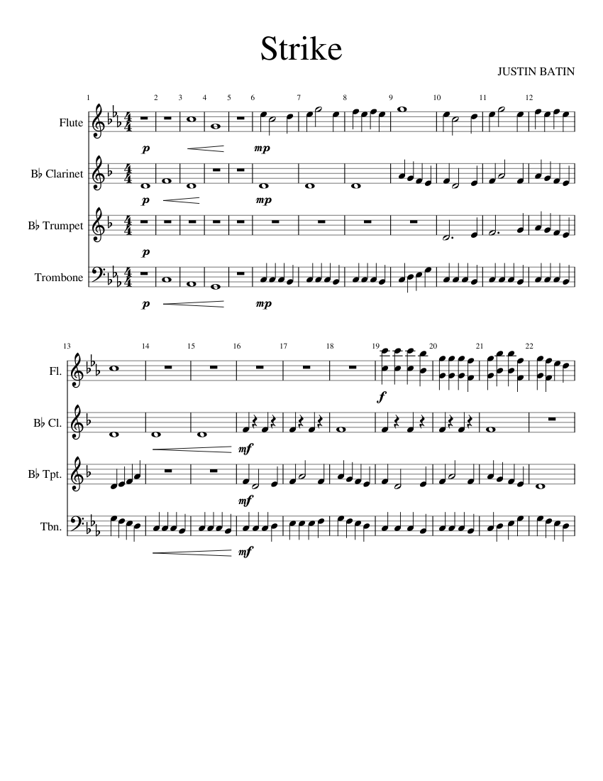 Strike Sheet music for Trombone, Flute, Clarinet in b-flat, Trumpet in ...