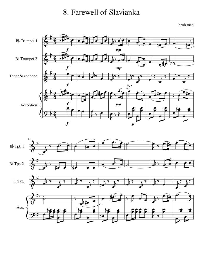 Прощание славянки/Farewell of Slavianka Sheet music for Accordion,  Saxophone tenor, Trumpet in b-flat (Mixed Quartet) | Musescore.com