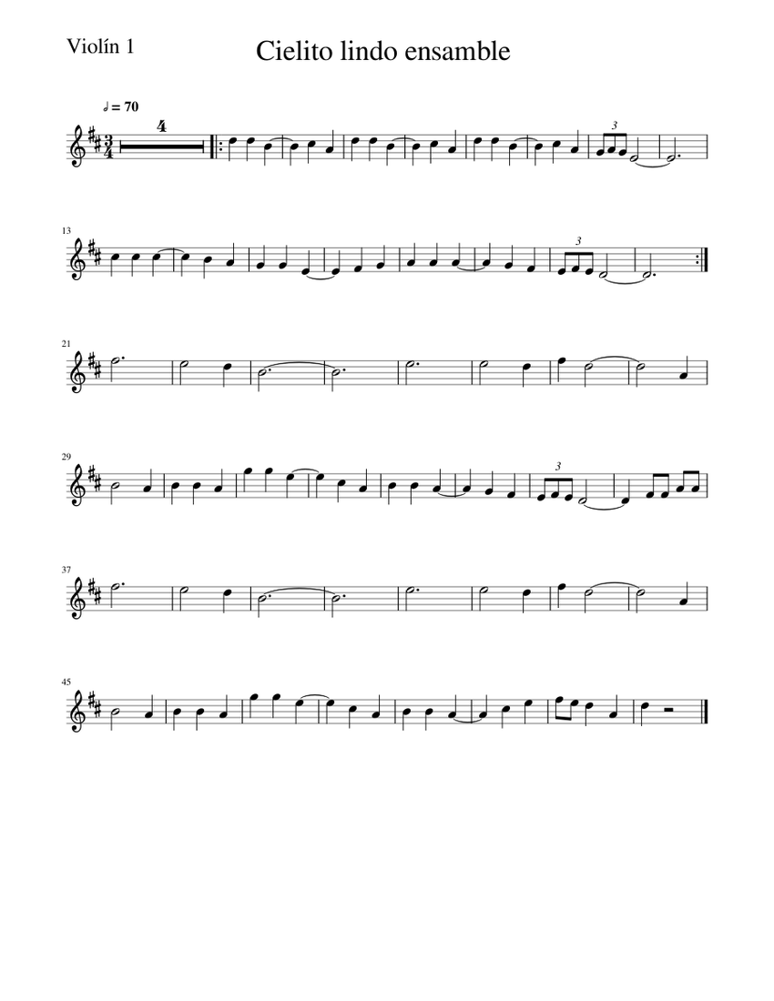 Cielito lindo violin1 Sheet music for Violin (Solo) | Musescore.com