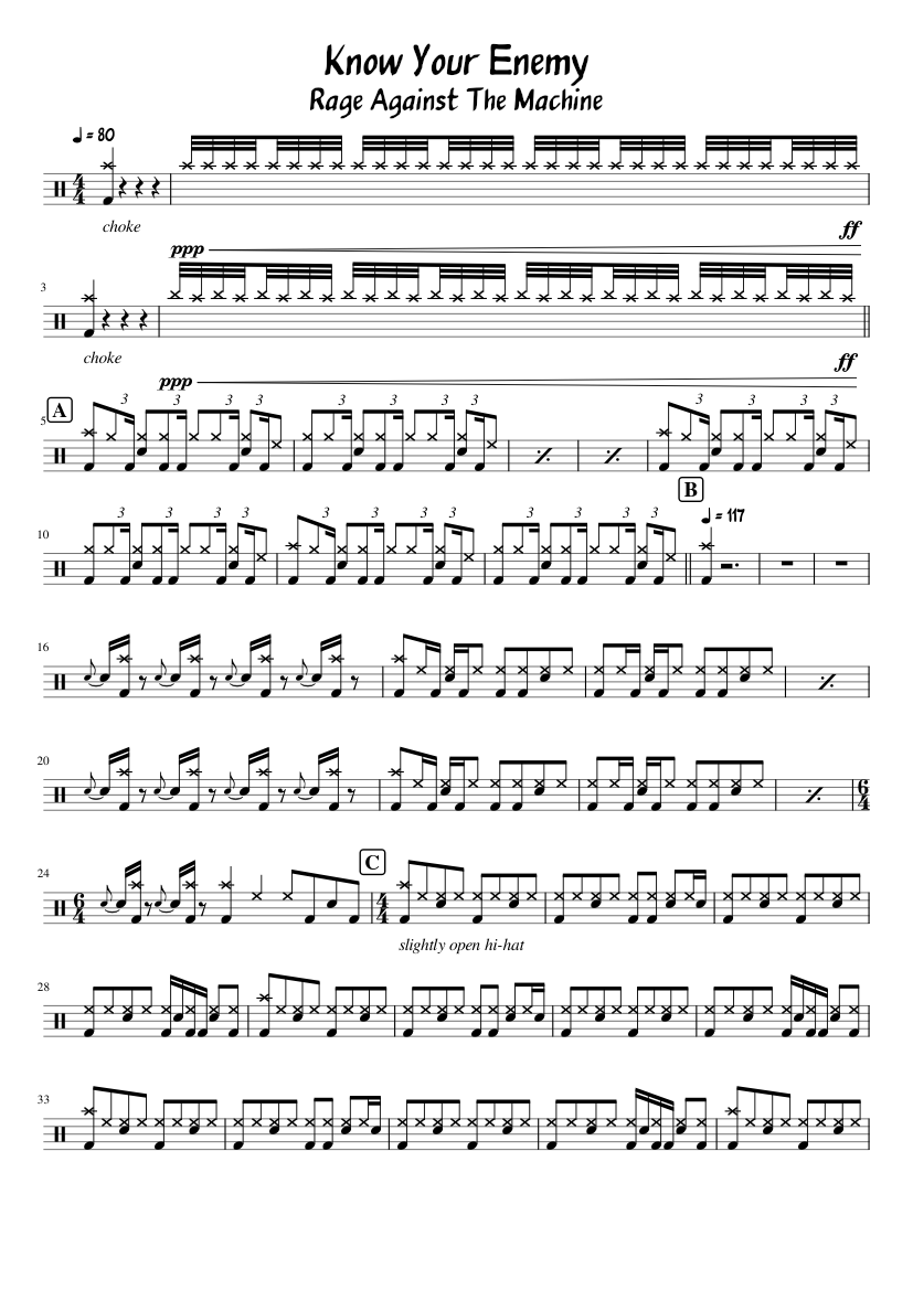 Rage Against The Machine - Know Your Enemy (sheet music for drums