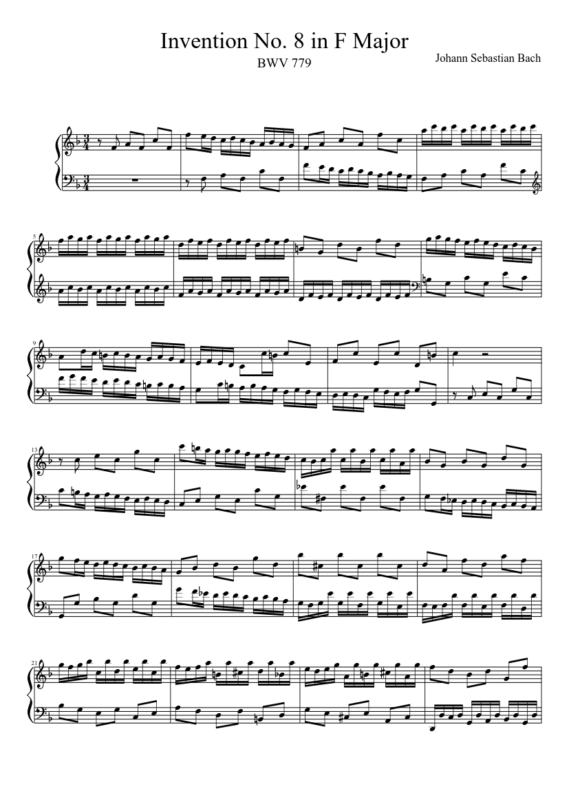 Invention No. 8 in F Major Sheet music for Piano (Solo) | Musescore.com