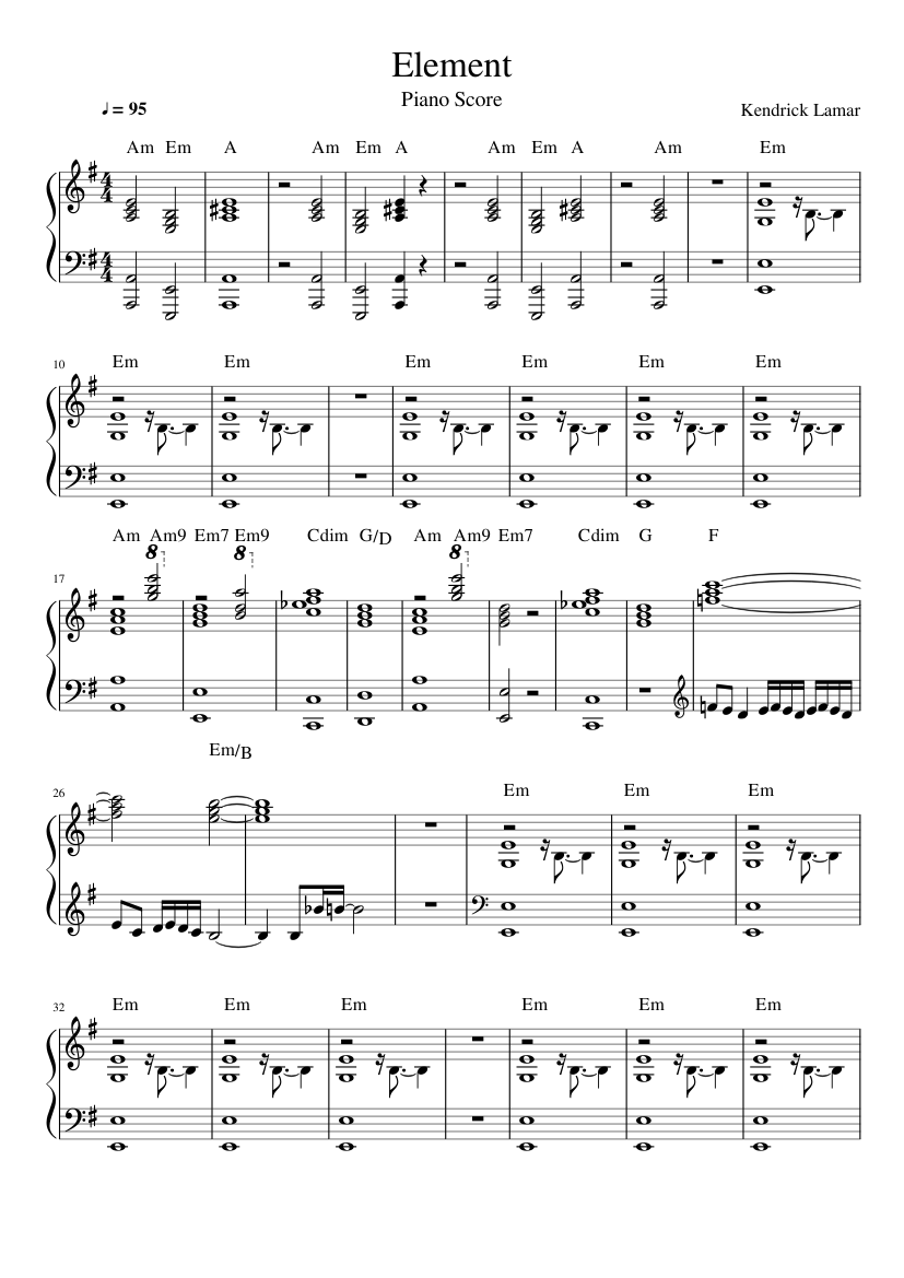 Element Piano Score - Kendrick Lamar Sheet music for Piano (Solo) |  Musescore.com