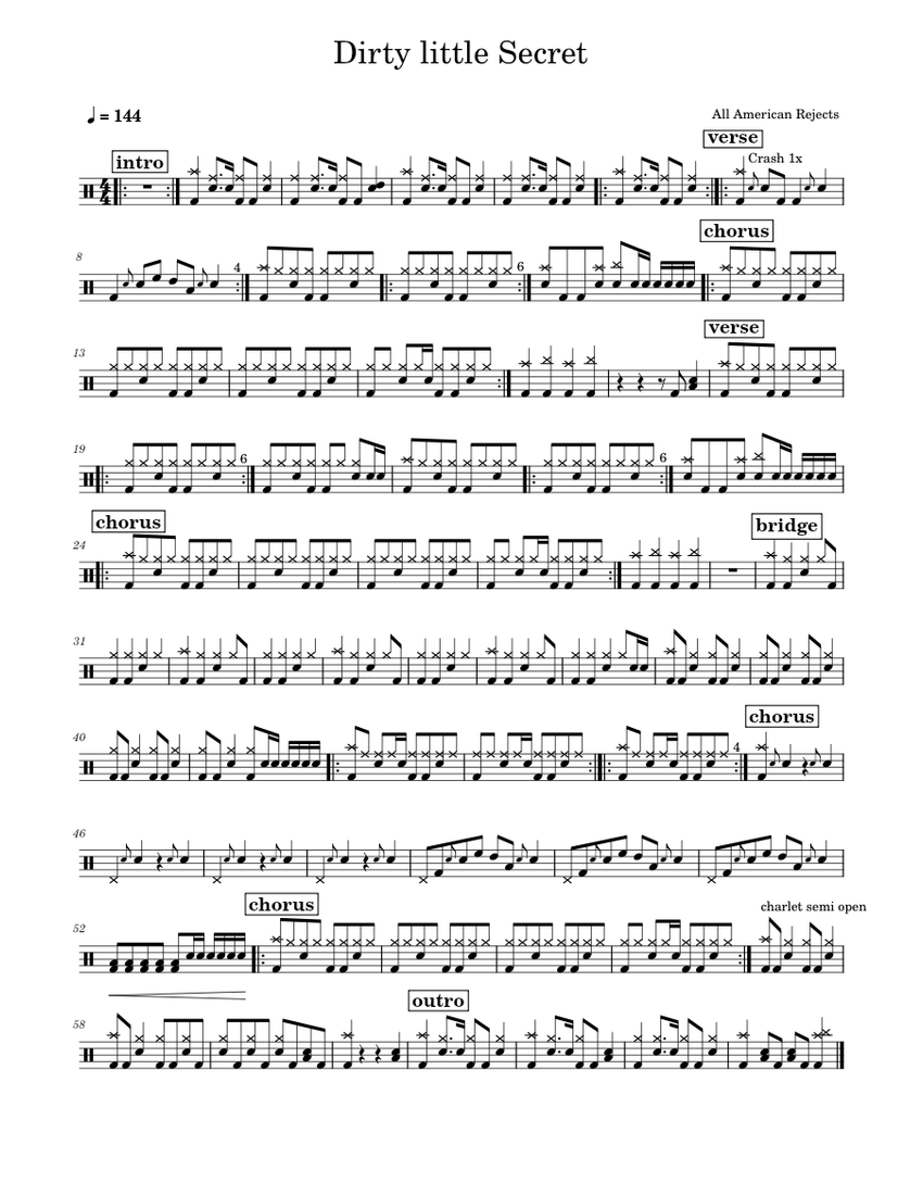 All American Rejects - Dirty Little Secret Sheet music for Drum group  (Solo) | Musescore.com