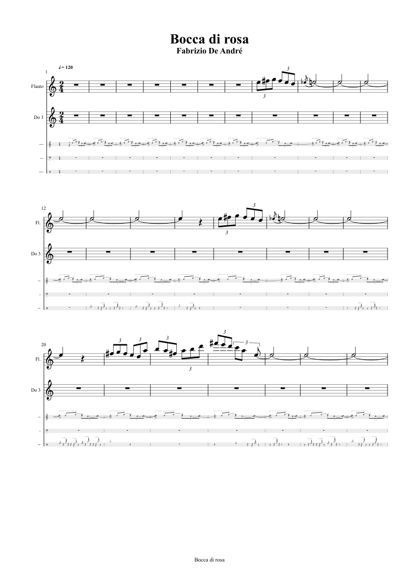 Bocca di rosa Sheet music for Flute, Guitar, Bass guitar, Drum group (Mixed  Quartet) | Musescore.com