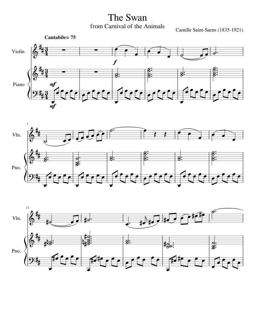 The Swan Sheet music for Piano, Violin (Solo) | Musescore.com