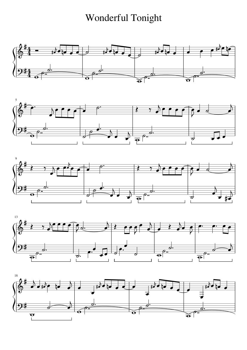 Wonderful Tonight Sheet music for Piano (Solo) Easy