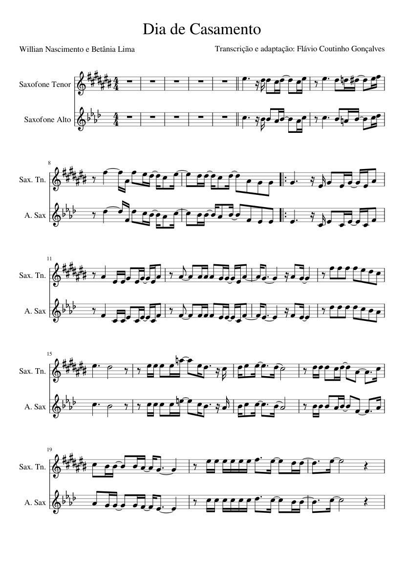 Dia de Casamento Sheet music for Saxophone alto, Saxophone tenor (Woodwind  Duet) | Musescore.com