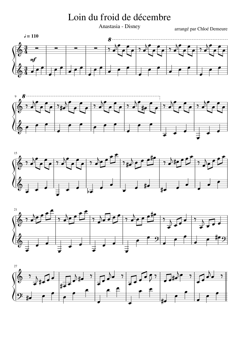 Loin du froid de décembre Sheet music for Piano (Solo) | Musescore.com