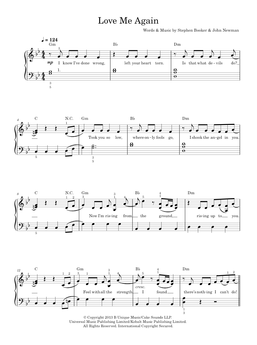love me again Sheet music for Piano Music Notes