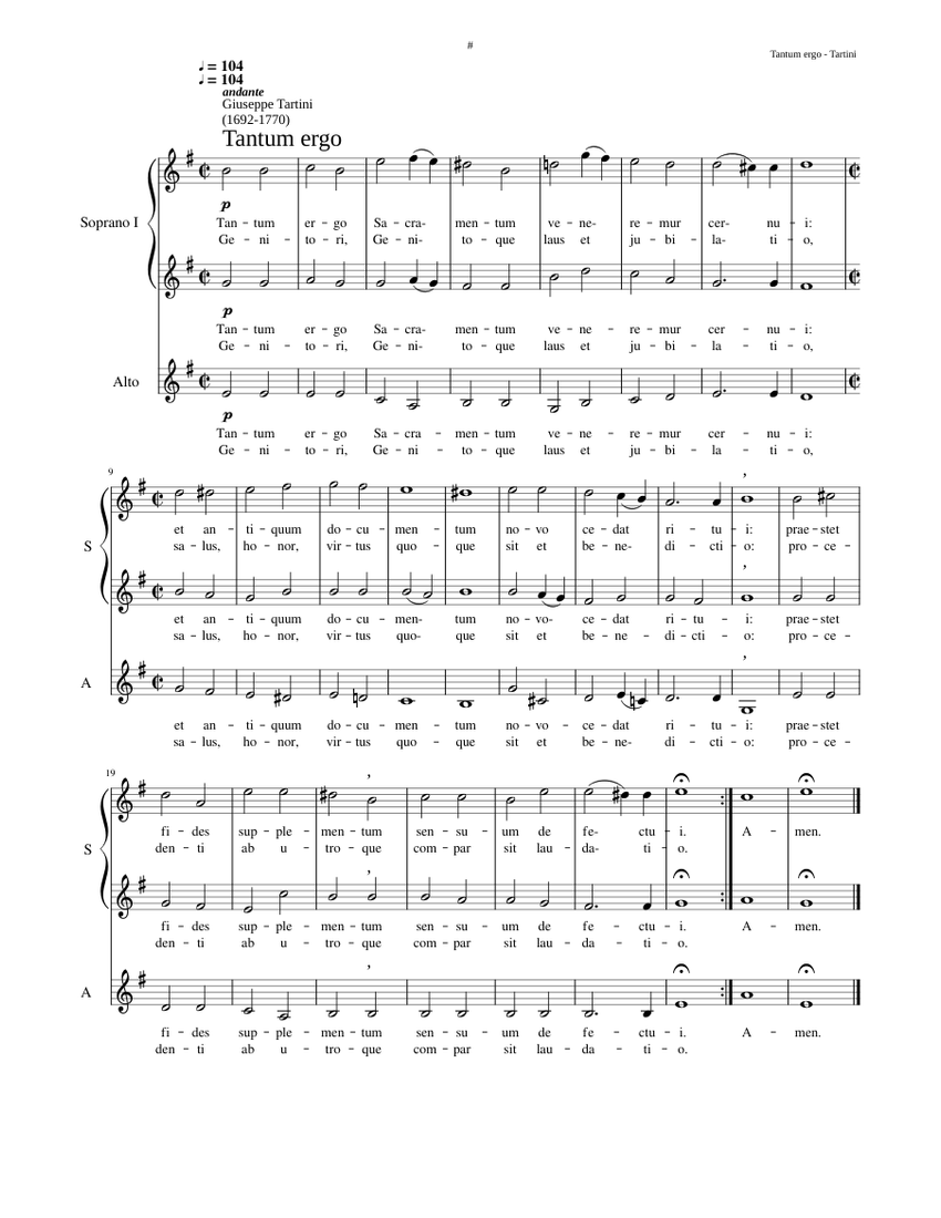 Tantum ergo - Giuseppe Tartini Sheet music for Alto, Woodwinds group ...