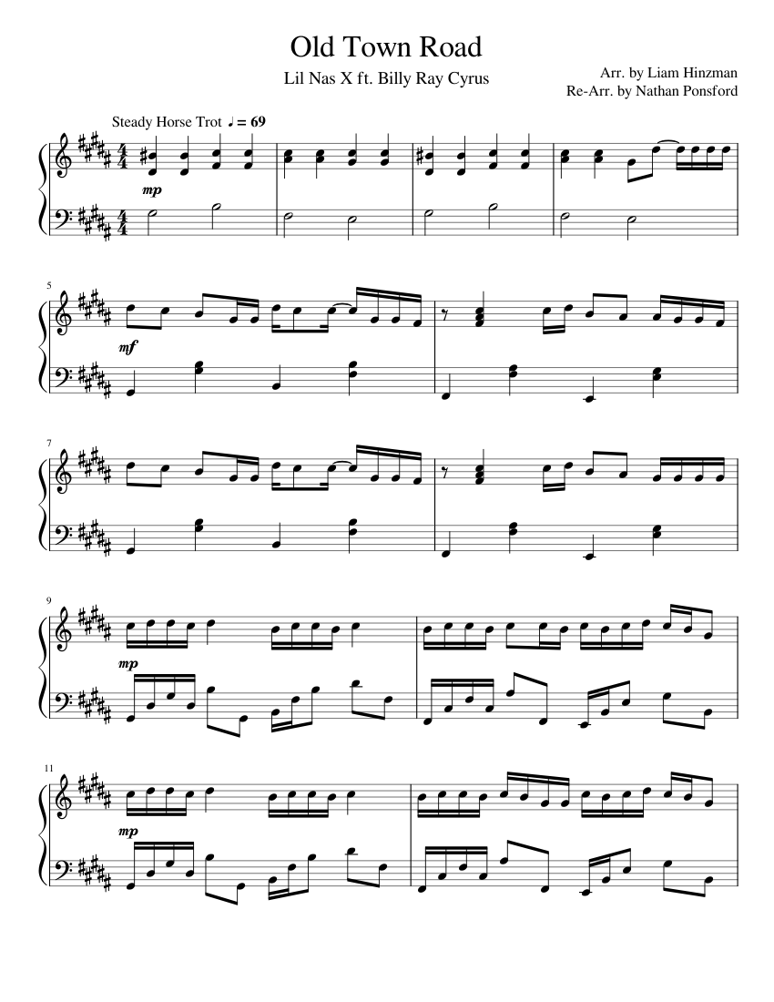Old Town Road Sheet Music For Piano Solo 