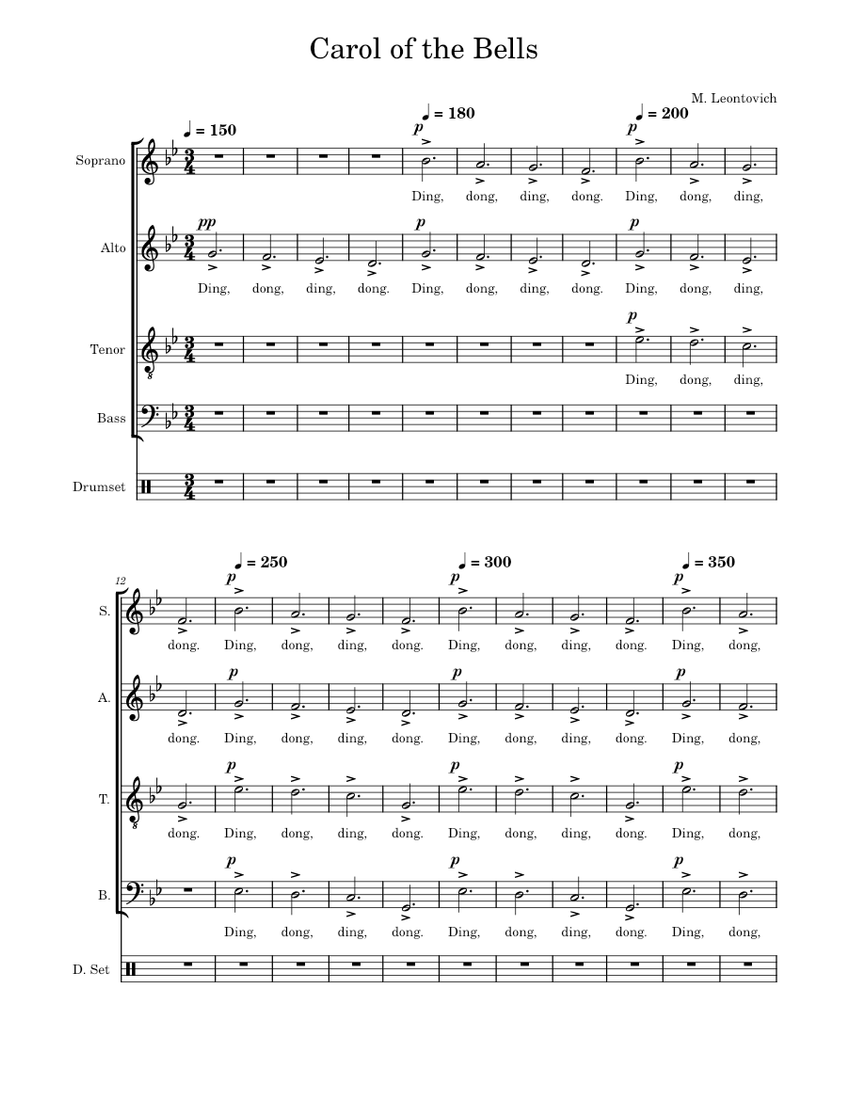 Carol of the Bells (REUNITED) Sheet music for Soprano, Alto, Tenor ...