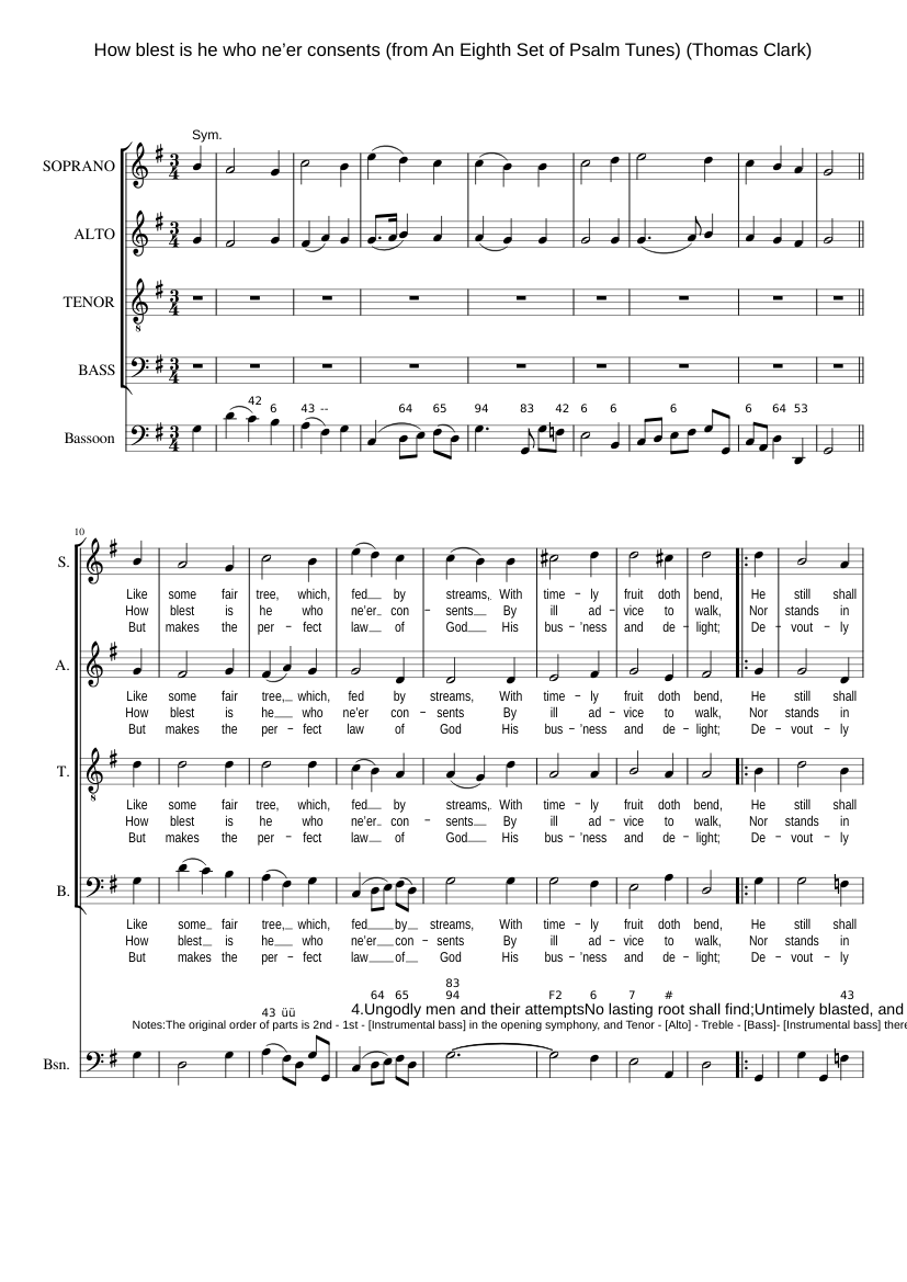 How blest is he who ne'er consents (from An Eighth Set of Psalm Tunes)
