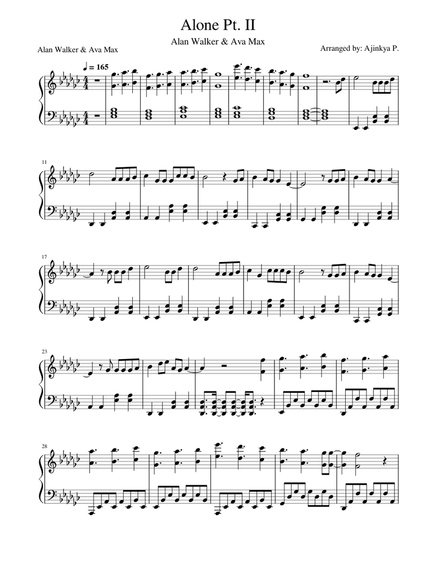 Alone Pt. II | Alan Walker & Ava max Sheet music for Piano (Solo) |  Musescore.com