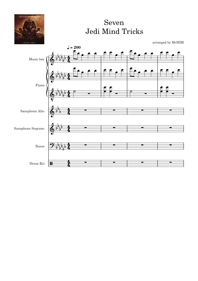 Seven - Jedi Mind Tricks Sheet music for Piano, Saxophone alto, Bass  guitar, Drum group & more instruments (Mixed Ensemble) | Musescore.com