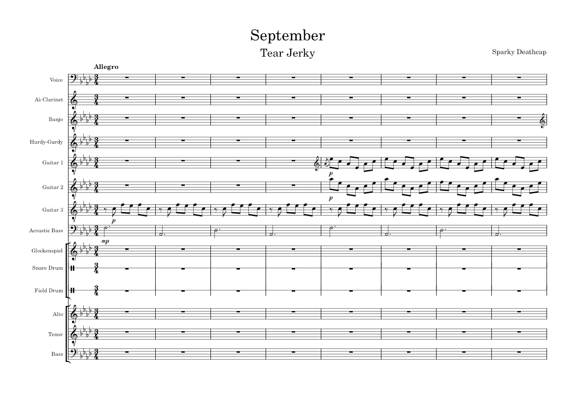 September - Sparky Deathcap Sheet Music for Harmonium, Glockenspiel ...