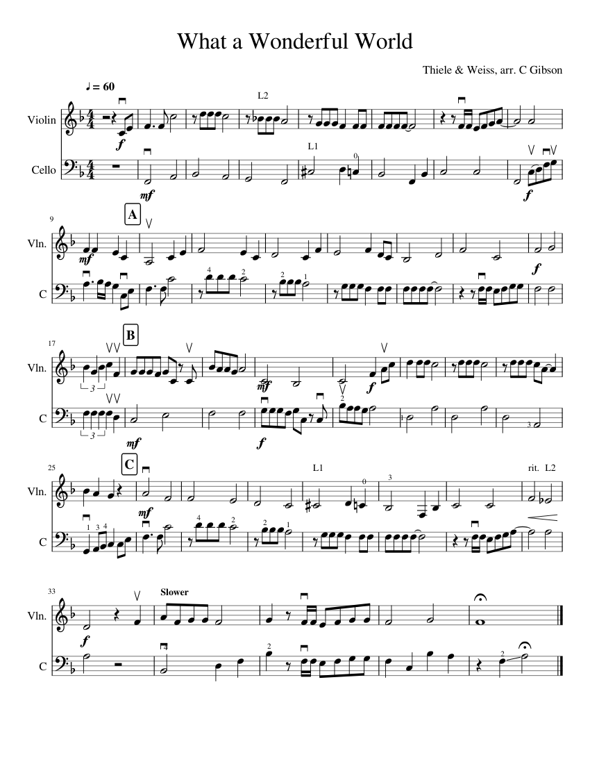 What a Wonderful World Sheet music for Violin, Cello (String Duet)