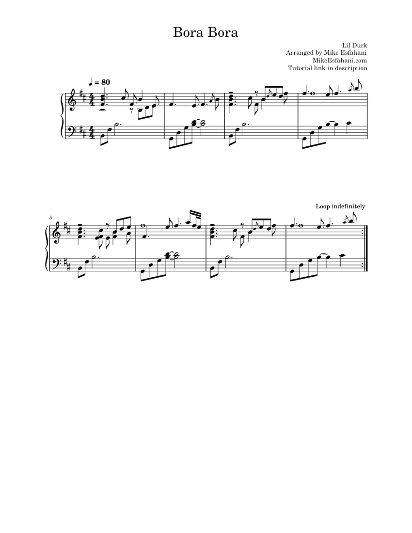 Lil Durk - Bora Bora Sheet music for Piano (Solo) Easy | Musescore.com