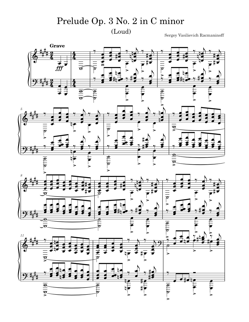 Partition Prélude Opus 3 No2 En Do# Mineur Pour Piano - Œuvre Classique