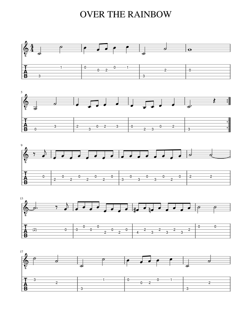 OVER THE RAINBOW - EASY GUITAR TABS & NOTATIONS Sheet music for Guitar  (Solo) | Musescore.com