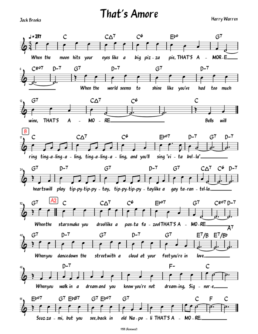 That S Amore Lead Sheet With Lyrics Sheet Music For Piano Solo
