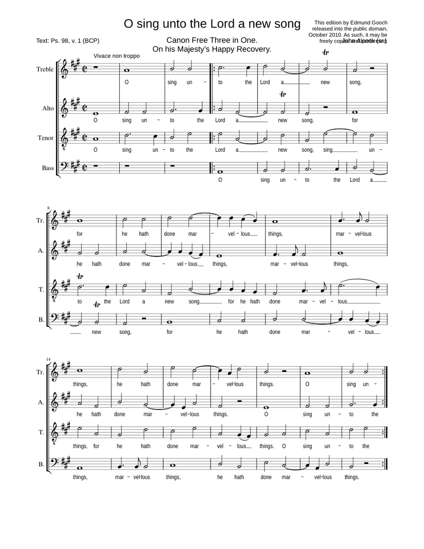 O sing unto the Lord a new song - John Alcock Sr. Sheet music for Bass ...