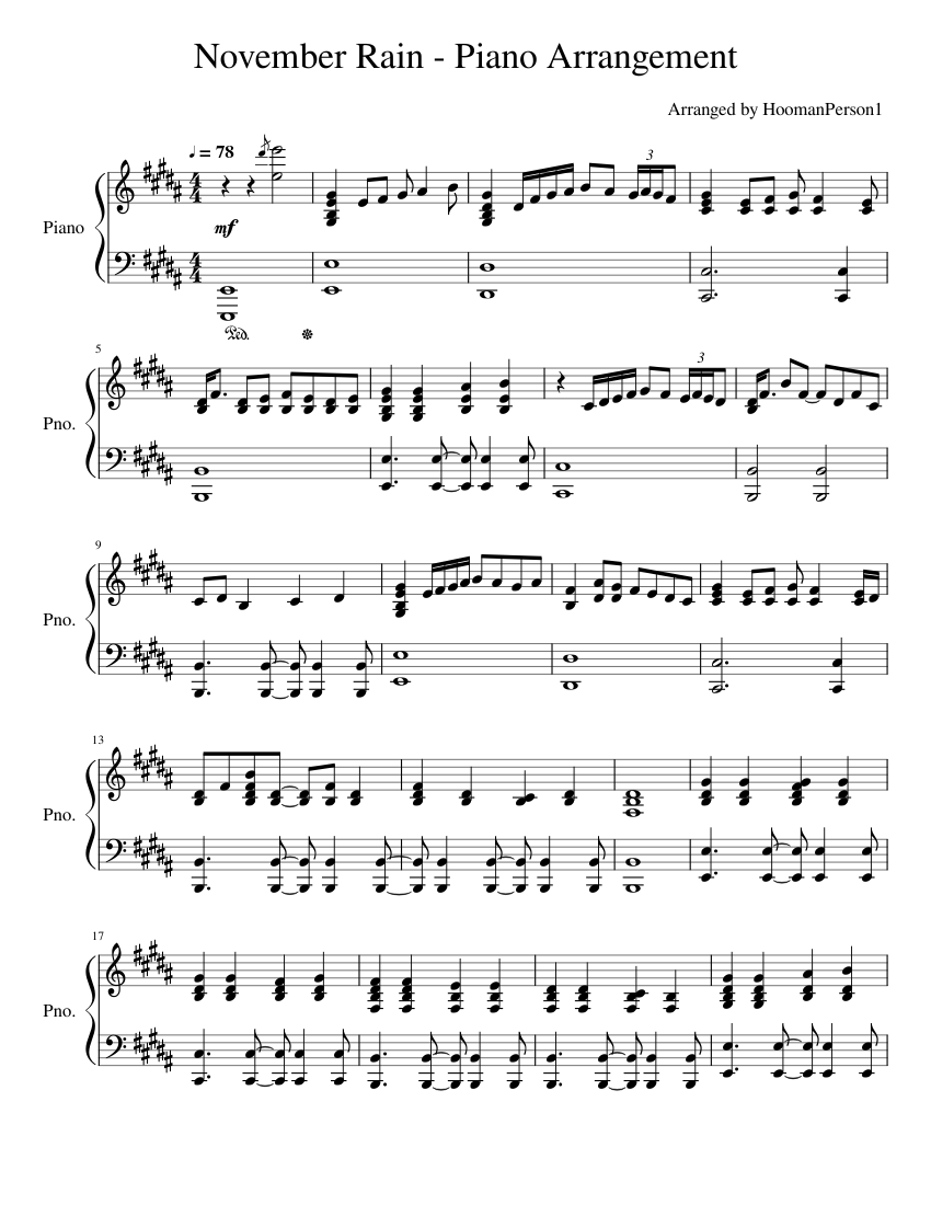 November Rain - Piano Arrangement Sheet music for Piano (Solo) |  Musescore.com