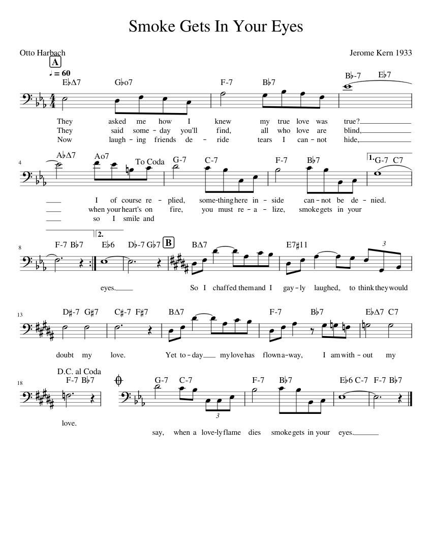 Smoke Gets In Your Eyes Sheet music for Trombone (Solo) | Musescore.com