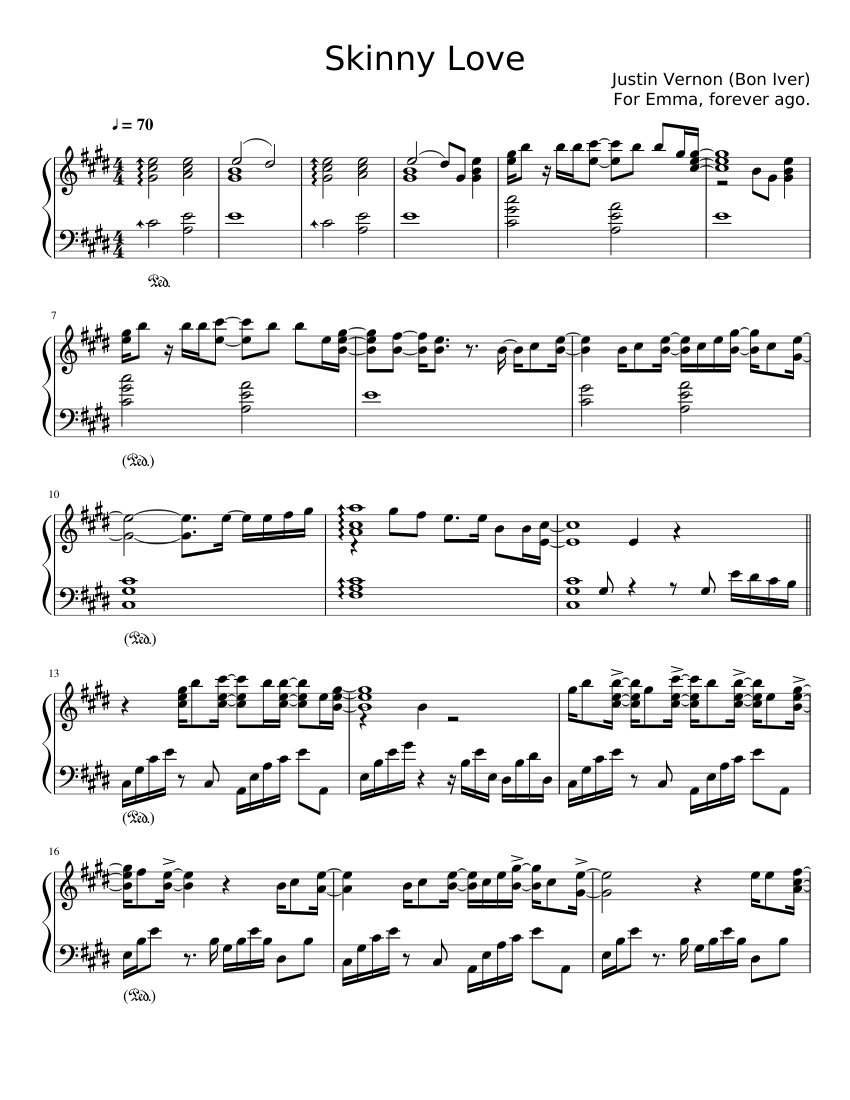 Skinny Love - Bon Iver Sheet music for Piano (Solo) | Musescore.com