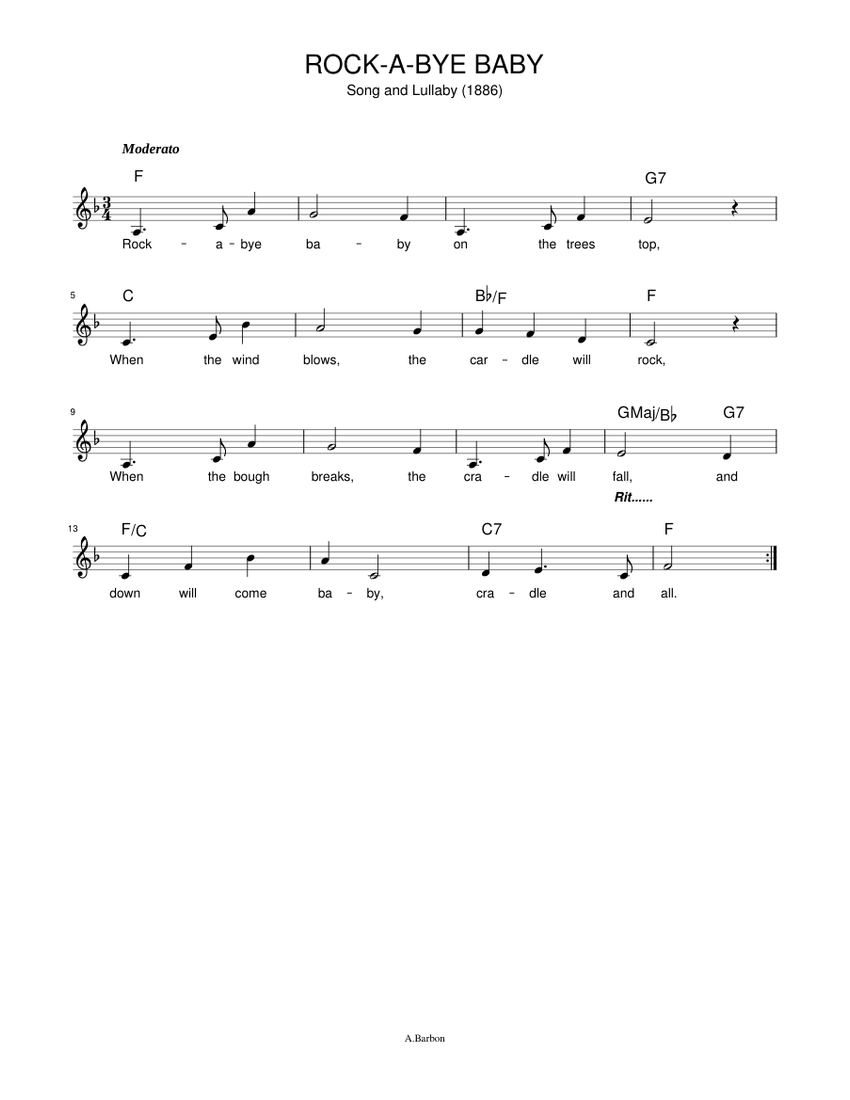 Rock A Bye Baby Sheet Music For Alto Solo