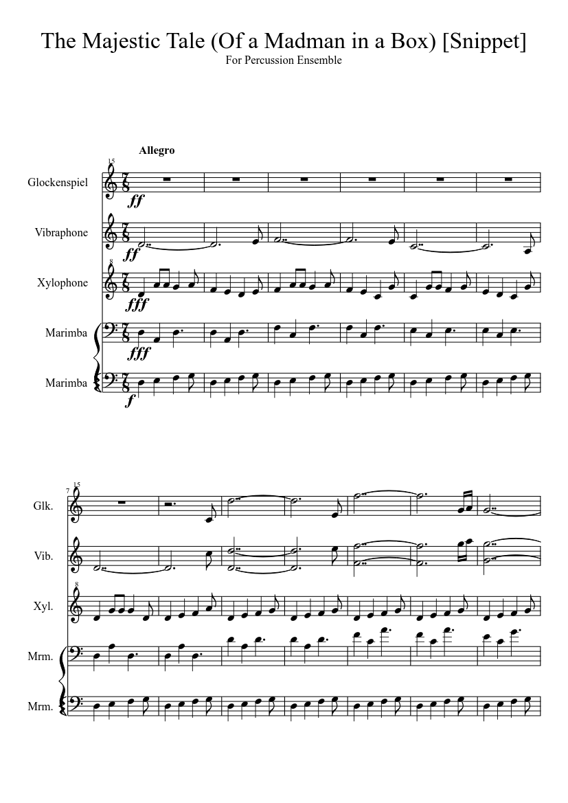 The Majestic Tale (Of a Madman in a Box) [Snippet *WIP*]For Percussion  Ensemble Sheet music for Vibraphone, Glockenspiel, Marimba, Xylophone  (Percussion Quintet) | Download and print in PDF or MIDI free sheet