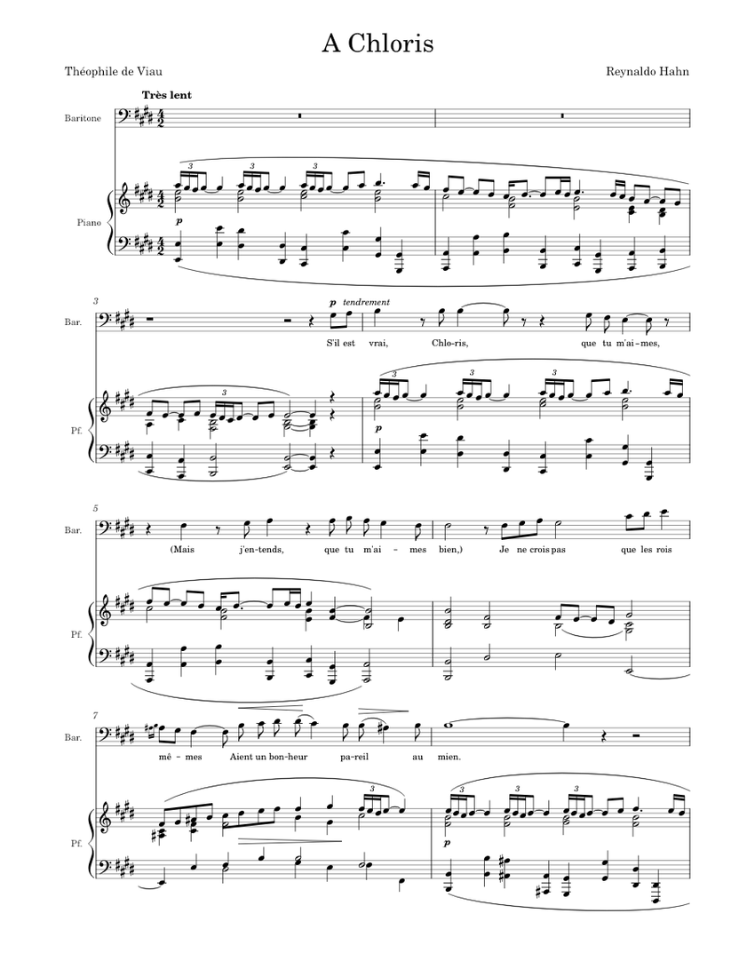 À Chloris Reynaldo Hahn Sheet music for Piano, Cello (Mixed