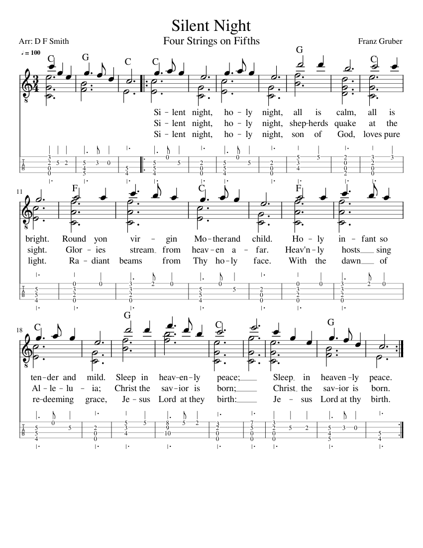 silent night guitar music sheet