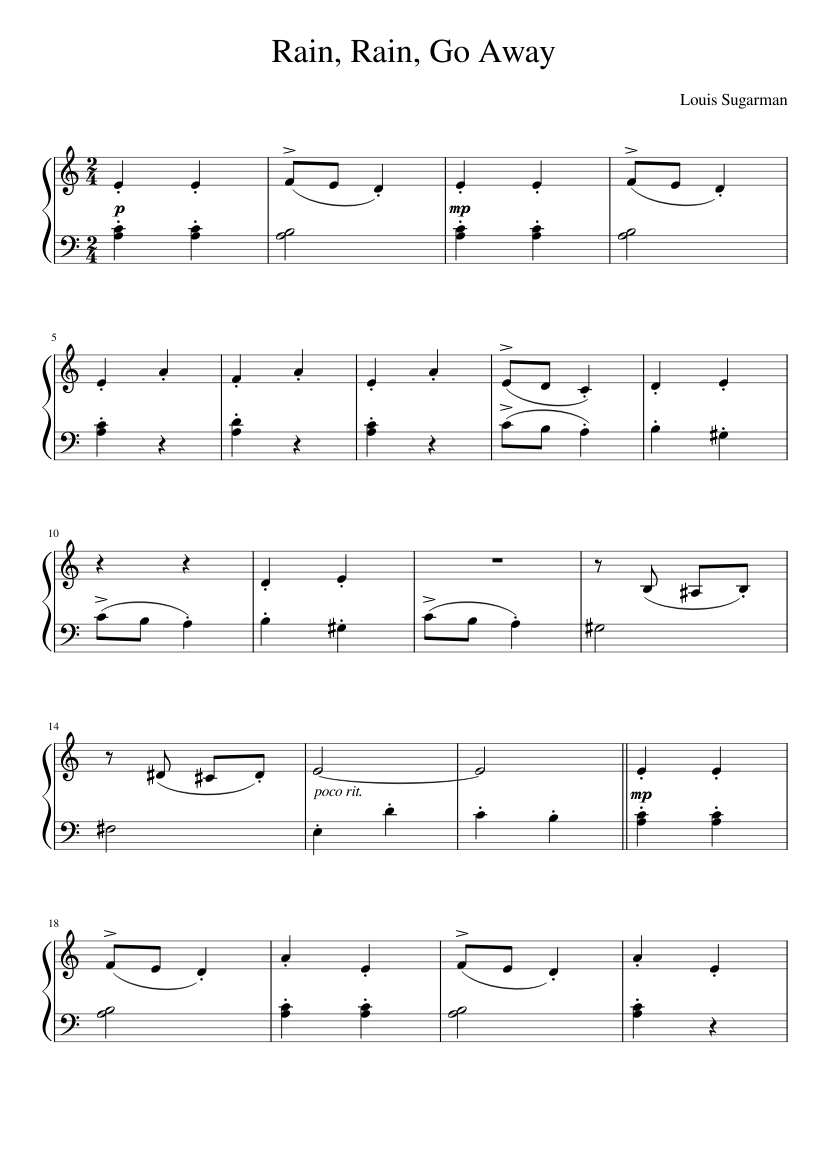 Rain, Rain, Go Away Sheet Music For Piano (Solo) Easy | Musescore.com