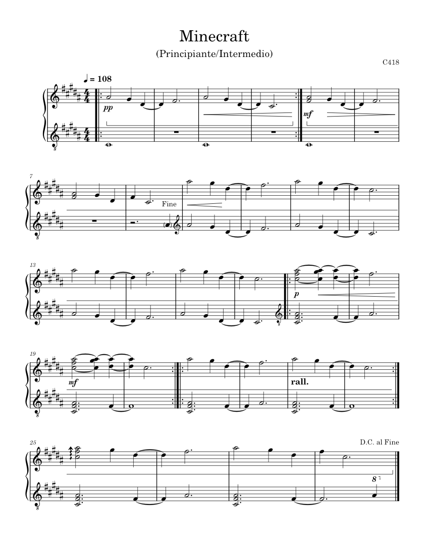 Minecraft – C418 Sheet Music for Piano (Solo) | MuseScore.com
