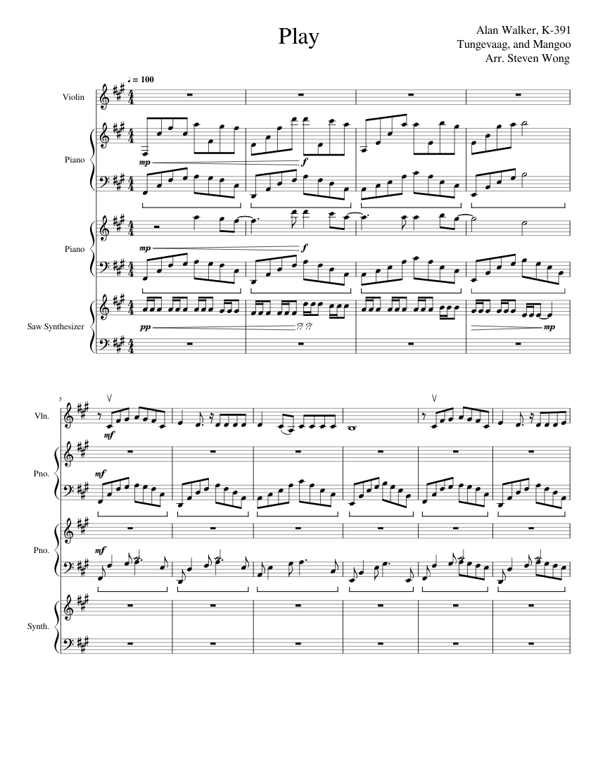 Alan Walker, K-391, Tungevaag, Mangoo - Play Sheet music for Piano, Violin,  Synthesizer (Mixed Quartet) | Musescore.com
