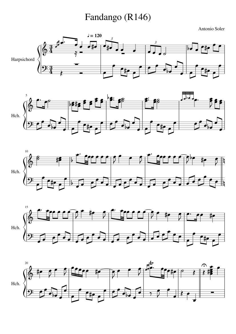 Antonio Soler Fandango Sheet music for Harpsichord (Mixed Duet) |  Musescore.com