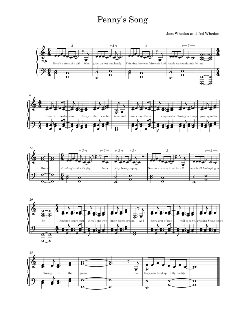 Penny's Song Dr Horrible's Sing Along Blog Sheet music for