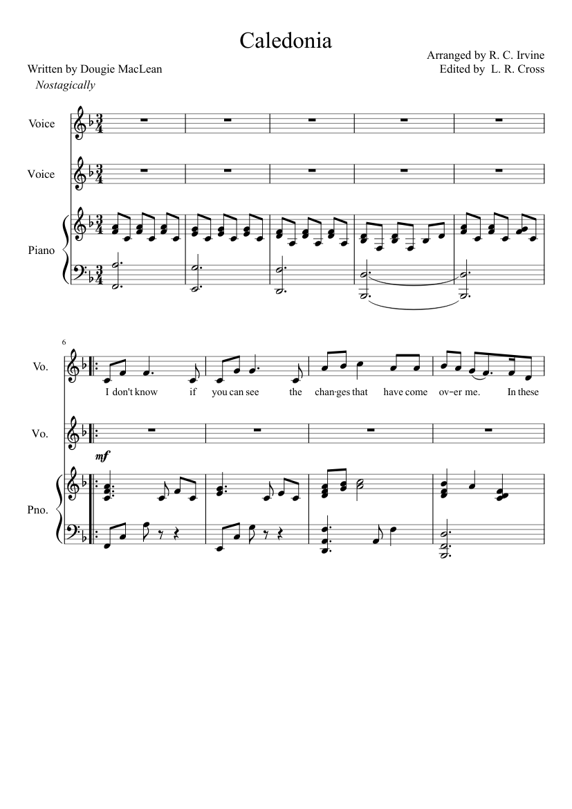 Caledonia Sheet music for Piano, Vocals, Voice (other) (Mixed Trio) |  Musescore.com