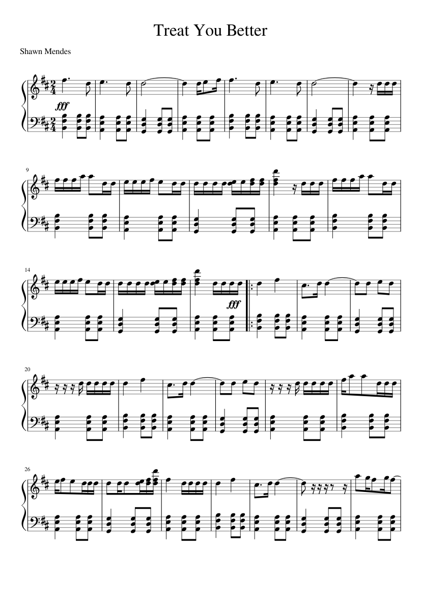 SHAWN MENDES- Treat you better Sheet music for Piano (Solo) | Musescore.com