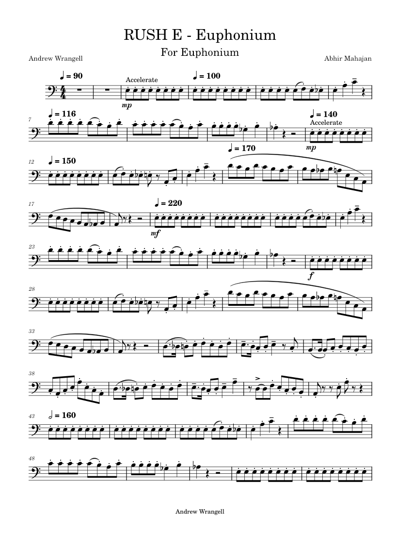 Rush E – Andrew Wrangell RUSH E - Euphonium Sheet Music For Euphonium ...