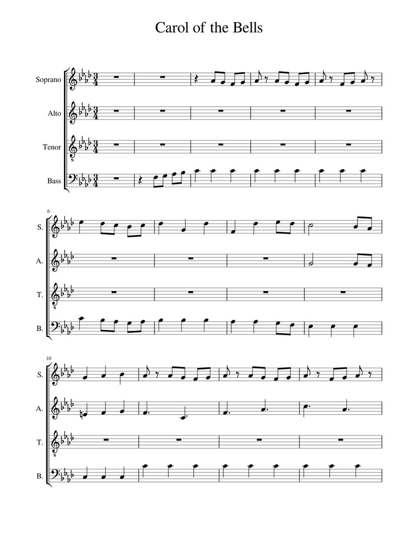 Carol of the Bells Sheet music for Soprano, Alto, Tenor, Bass voice ...