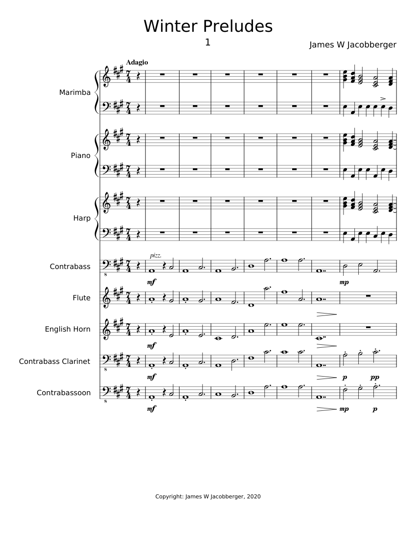 Winter Prelude 1 Sheet music for Piano, Flute, Oboe, Clarinet ...