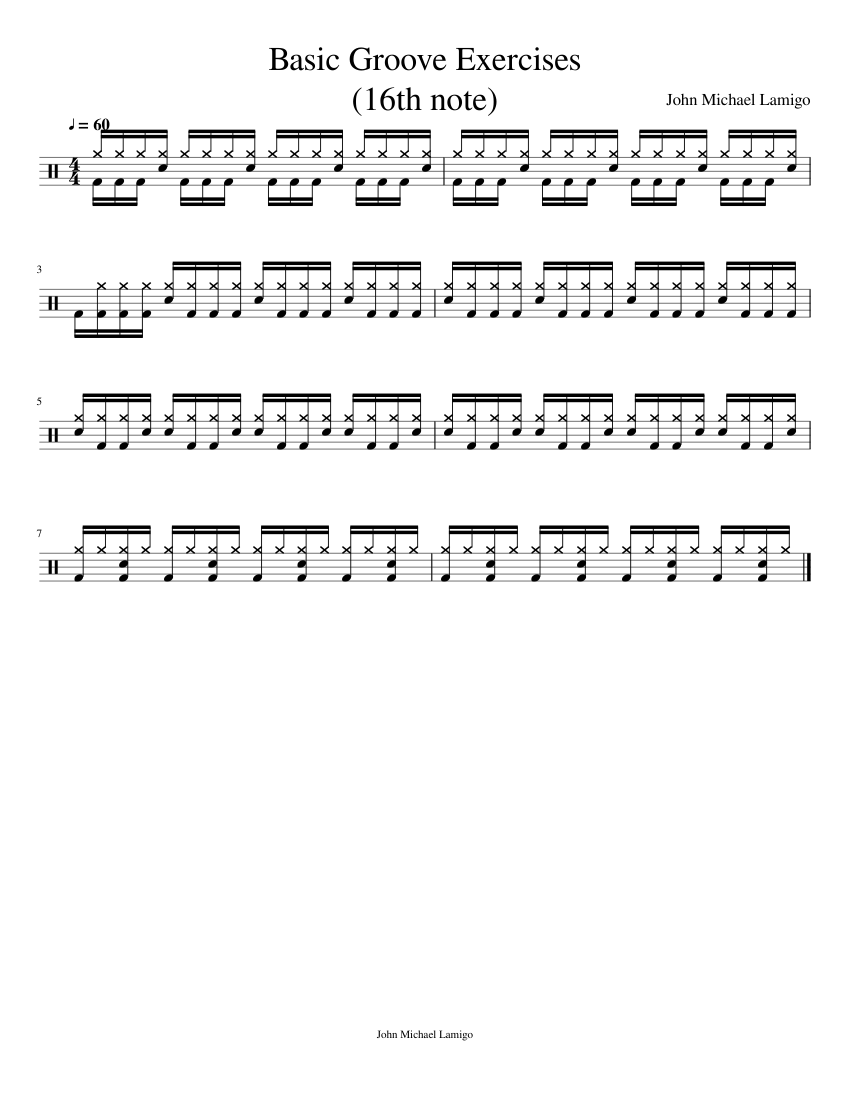 Basic Groove exercises 16th Sheet music for Drum group (Solo ...